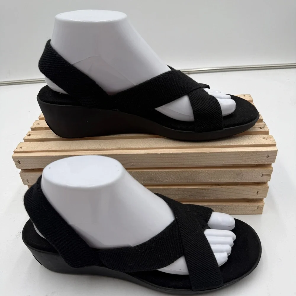 Aerosoles Wedge Sandals Ilona Crisscross Elastic Straps Black Womens Size 8